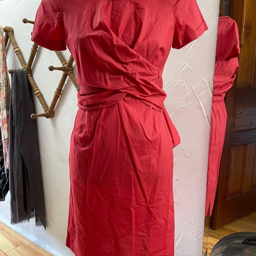 Coral cotton dress with wrapped sash